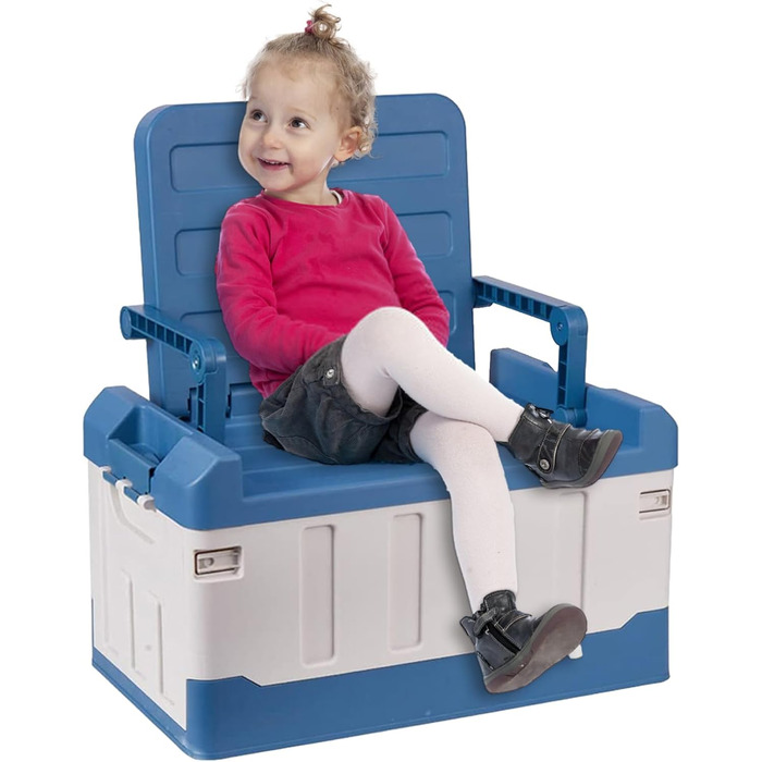 Ящик для рибальських снастей з аксесуарами, рибальське крісло, ящик для снастей, органайзер для зберігання на відкритому повітрі, портативний та складаний - 3-в-1 автомобільний рибальський ящик, велика місткість, двошарові аксесуари, синій та білий