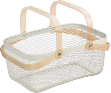 Дротяний кошик Relaxdays з ручкою, квадратний, кошик для зберігання з металу та дерева, кошик для посуду для кухні, ванної кімнати, вітальні, білий