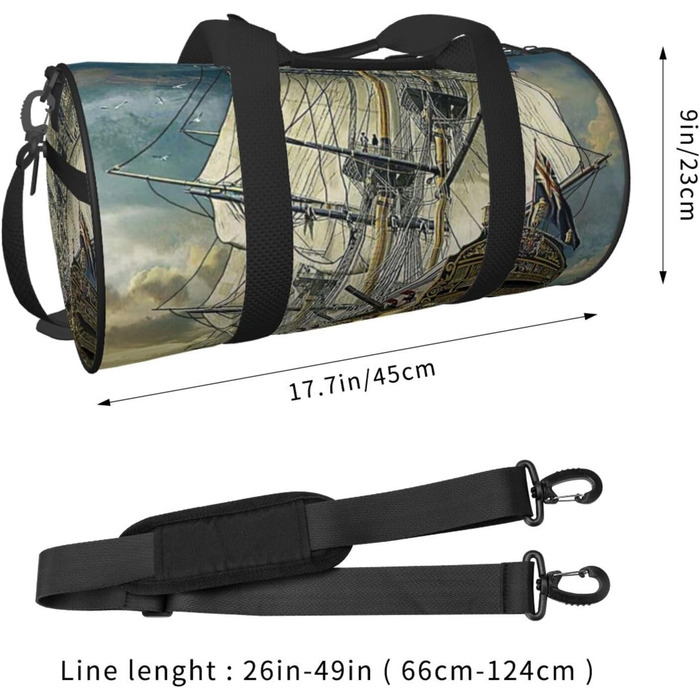 Спортивна сумка для подорожей Епоха відкриттів, з принтом корабля, чорна, універсальний розмір