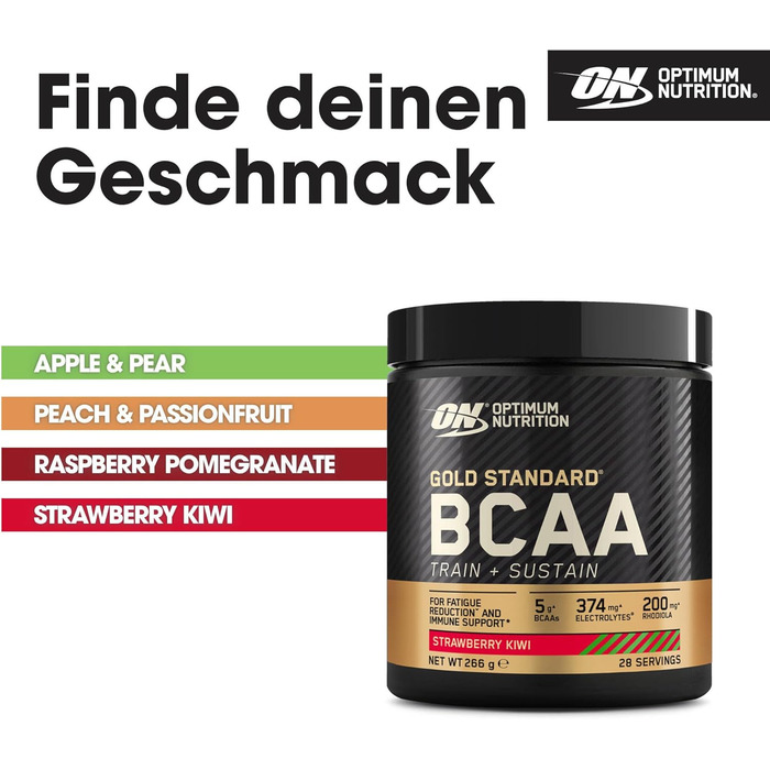 Порошок BCAA Optimum Nutrition Gold Standard, зі смаком полуниці та ківі, 266 г, 28 порцій