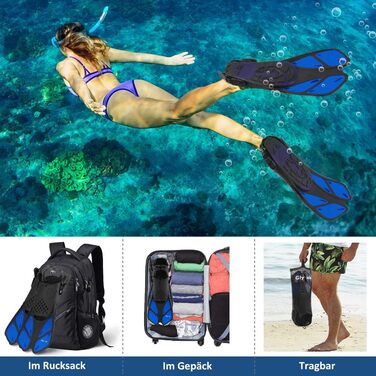 Ласти для сноркелінгу Glymnis, регульовані, для дорослих та дітей, короткі ласти для дайвінгу, плавання, сноркелінгу, розмір S/M (37-41), чорний/синій