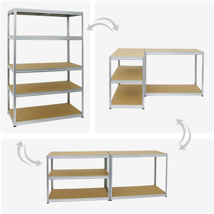 Комплект із 2 надміцних стелажів Big Elephant 180x120x60см з 5 полицями, вантажопідйомність полиць 250 кг, оцинкований, 2 шт. 180x120x60см, оцинкований