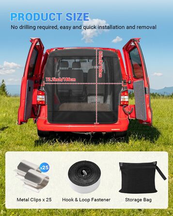 Москітна сітка SUPAREE 6&39x5&39 для багажника VW T5, захист від комах для фургонів та кемперів, із застібками-блискавкою та липучками для будинків на колесах, караванів та кемперів VW T5 та T6, чорна, 185 x 155 см