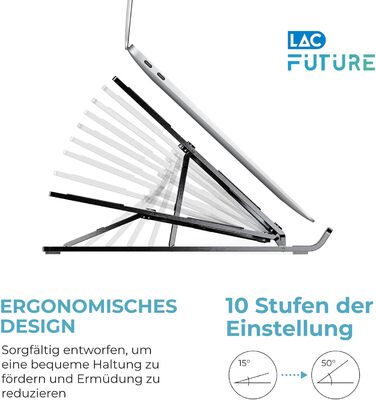 Підставка для ноутбука LAC FUTURE, 10 рівнів регулювання, вентильована з охолодженням, для MacBook Pro/Air, Dell, HP (10-15,6) - чорний пластик, 10 позицій