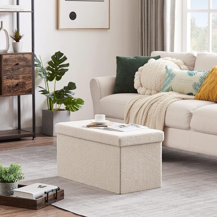 Лавка/куб для зберігання Zedelmaier з плюшевою тканиною для ніг/скринею/ящиком для зберігання, складна, вантажопідйомність до 300 кг, знімна кришка, 76 x 38 x 38 см (бежевий-76) 38Г x 76Ш x 38В см бежевий