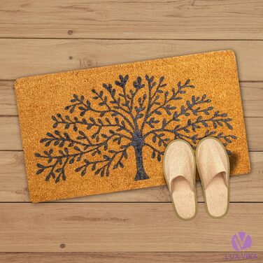 Кокосовий килимок для вхідних дверей, підходить для використання всередині та зовні приміщень, привабливий та декоративний брудозахисний килимок для ваших вхідних дверей, миється, з нековзним ПВХ, килимок для вхідних дверей 40x70 см (Дерево життя)