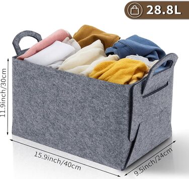 Кошики для зберігання з фетру, великий подарунковий кошик 40x30x24 см (порожній), складний кошик з фетру з двома м&39якими ручками, для одягу, пікніків, спалень, шаф, дерева та дитячих іграшок (темно-сірий), 2