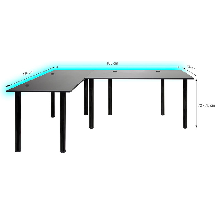 Кутовий стіл SyberDesk Gaming Pro LED 185 x 120 см зі світлодіодним підсвічуванням, великий комп&39ютерний стіл (лівий)
