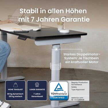 Каркас столу з регулюванням висоти, каркас столу з електричним регулюванням висоти, сертифікований TV, стіл з регулюванням висоти та подвійною моторною системою, 7-річна гарантія, платиново-сірий