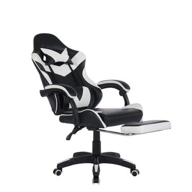 Сучасне ігрове та офісне крісло, регульоване по висоті робоче крісло з підголівником, поперековою опорою та підставкою для ніг поворотний шарнір на 360, вантажопідйомність 150 кг мінімалістичний дизайн білого кольору