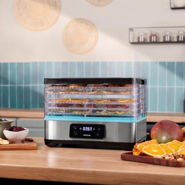 Сушарка для їжі Cecotec VitaDry Pro. 300 Вт, дегідратор для фруктів з 5 регульованими по висоті лотками, цифровий дисплей, таймер від 30 хв до 48 годин, температура від 35-70, нержавіюча сталь