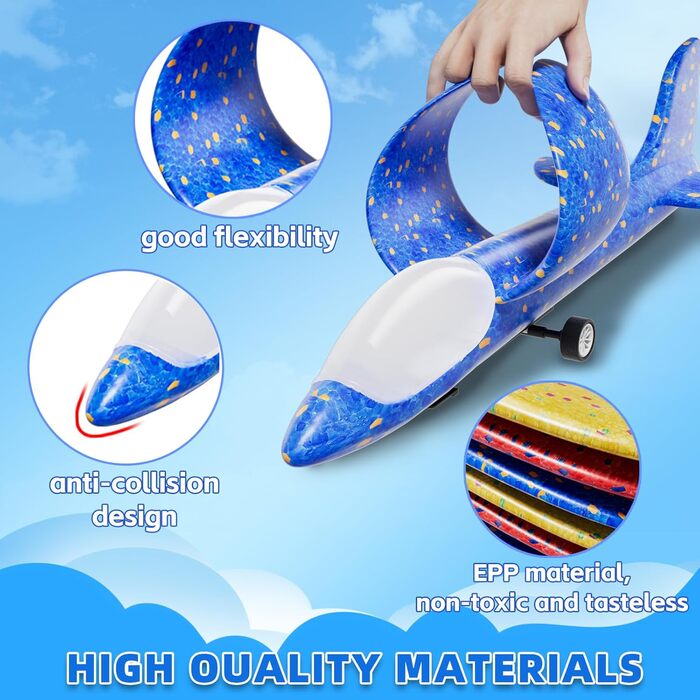 Іграшка-літак Doloowee, 3 пінопластові літаки з катапультою, іграшкова іграшка для дітей віком від 4 років, подарунок для хлопчиків та дівчаток 4, 5, 6, 7, 8, 9, 10 років, світло-блакитний