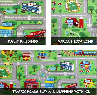 Дитячі килимки ігровий килимок для дітей місто 160х100см нековзний дитячий килимок ігровий килимок машинного прання з коротким вор