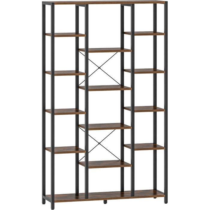 Книжкова полиця Hzuaneri, стояча полиця з 6 рівнями та 15 полицями, регульовані відкриті полиці, для вітальні, офісу, спальні, 30 x 100 x 170 см, вінтажний коричнево-чорний, BC15001B 30 x 100 x 170 см вінтажний коричнево-чорний