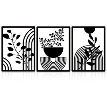 Панелі Сучасний геометричний металевий настінний декор Настінний декор Металевий чорний настінний декор Настінне мистецтво для вітальні Для дому, спальні, вітальні (30x40 см), 3