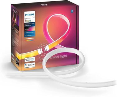 Базовий набір Philips Hue White & Color Ambiance Gradient Lightstrip (2 м), світлодіодна стрічка з регулюванням яскравості для системи освітлення Hue з 16 мільйонами кольорів і градієнтів кольорів, інтелектуальне керування освітленням за допомогою голосу 