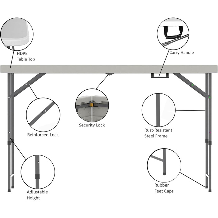 Складаний стіл Home Vida, 1,2 м, міцний, надзвичайно надійний, для кемпінгу, фуршету, весілля, ринку, саду, вечірки, багажника автомобіля, пікніка, для використання в приміщенні та на вулиці, складаний, білий 122 см