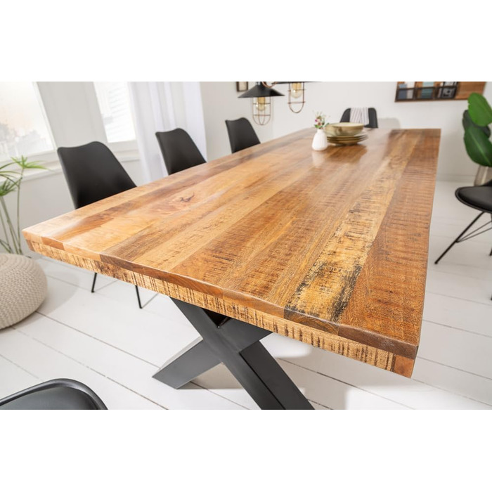 Обідній стіл Riess Ambiente з масиву дерева, Iron Craft 200 см, мангове дерево, промисловий дизайн, з X-подібними ніжками, кухонний стіл, конференційний стіл 200 см