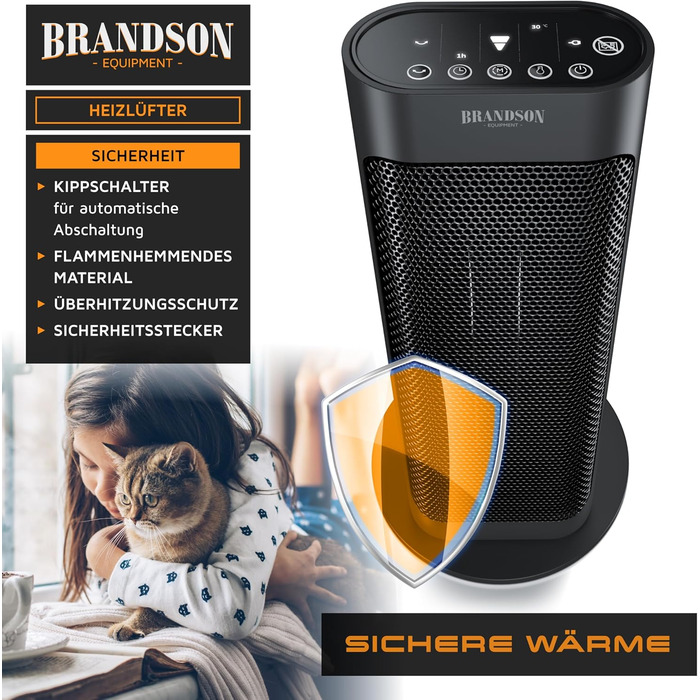 Енергозберігаючий, тихий електричний керамічний обігрівач - Електричний обігрівач з дистанційним керуванням - Коливання - Захист від перегріву - Термостат - Ванна кімната, спальня, вітальня B Чорний