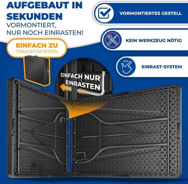 Стіл-фуршет KESSER, складаний, пластик, 183x76 см, вигляд з ротанга, кемпінговий стіл, стіл для вечірки, розкладний стіл, садовий стіл на 6 осіб, сад, патіо та балкон, складаний, в комплекті ручка для перенесення, антрацит