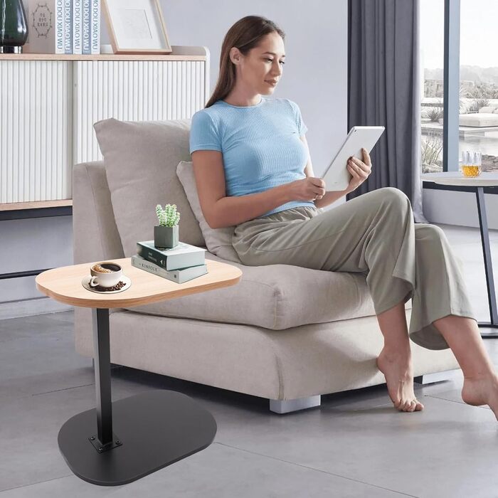 Мобільний письмовий стіл типу C з регульованою висотою 45-80 см, дерев&39яні бічні столики з колесами, C-подібний стіл для ноутбука, журнальний столик, невеликий журнальний столик для вітальні, дивана (дерево)