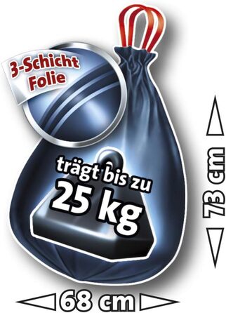 Професійні міцні сміттєві пакети Swirl зі шнурком, 60 літрів, стійкі до розривів, 3 рулони по 12 пакетів кожен (3 упаковки)