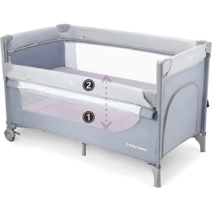 Дитяче ліжечко Moby-System Closely 3-в-1 - дитяче дорожнє ліжечко з пеленальною підкладкою, матрацом, сумкою для перенесення - регульована по висоті приліжкова ліжечка, манеж (6 предметів)