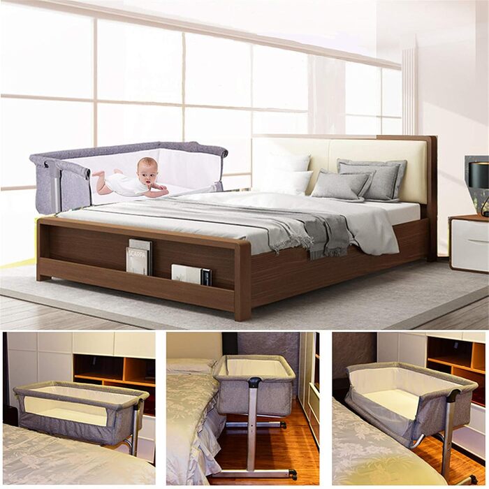 Дитячі ліжка, приліжкове ліжечко, дитяче ліжко, з москітними сітками та колесами Jw775