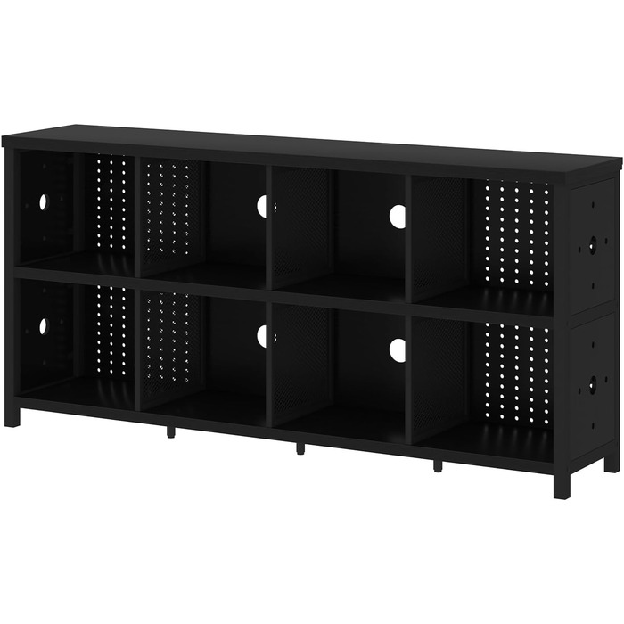 Книжкова полиця LVB з 8 відділеннями, 2-ярусна книжкова шафа, кубічна полиця, полиця-перегородка для кімнати, офісна полиця, горизонтальна, для вітальні, офісу, кабінету, дитячої кімнати, дерев&39яна, чорна, 34Г x 160Ш x 76В