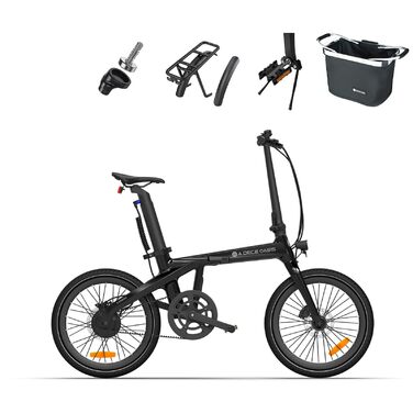 Електричний велосипед ADO E-Bike Air Carbon, складний велосипед, жіночий/чоловічий електровелосипед, ремінний привід, 14,5 кг, IPS LCD-дисплей, GPS, додаток ADO, 250 Вт, чорний