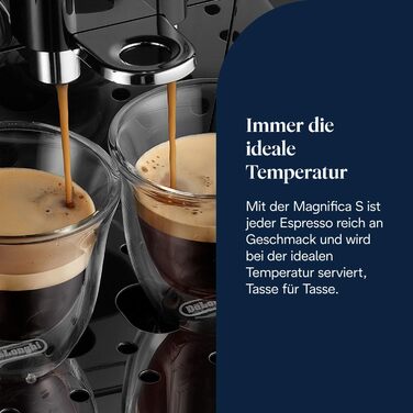 Кавомашина De'Longhi Magnifica S автоматична, 2 напої, 3 функції, чорний/сріблястий