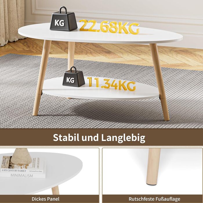 Чайний столик з масиву дерева, овальний двошаровий журнальний столик, круглий стіл для вітальні, журнальний столик, журнальний столик, журнальний столик, білий