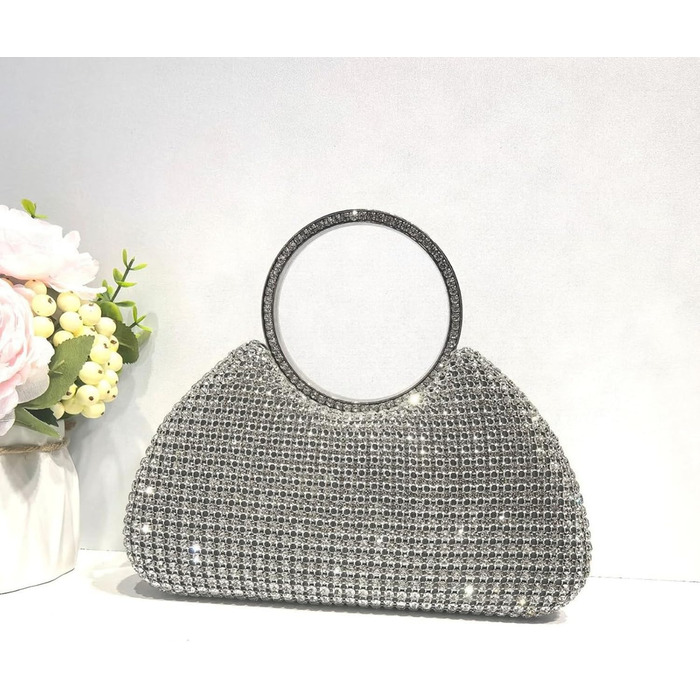 Сумка-клатч жіноча вечірня зі стразами, срібляста діамантова сумочка на ланцюжку для весілля, випускного, банкету та урочистих подій
