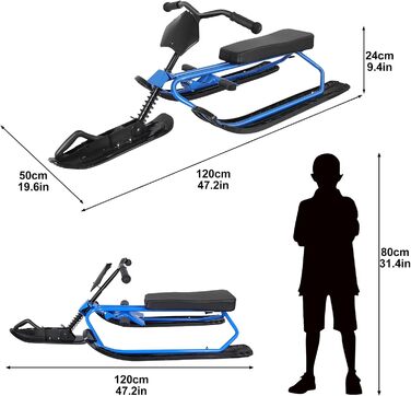 Санки Qdreclod Snowracer з 2-ножним гальмом і кермом Санки дитячі Санки з кермом для дітей Дорослі Лижні санки Санки переносні Сан