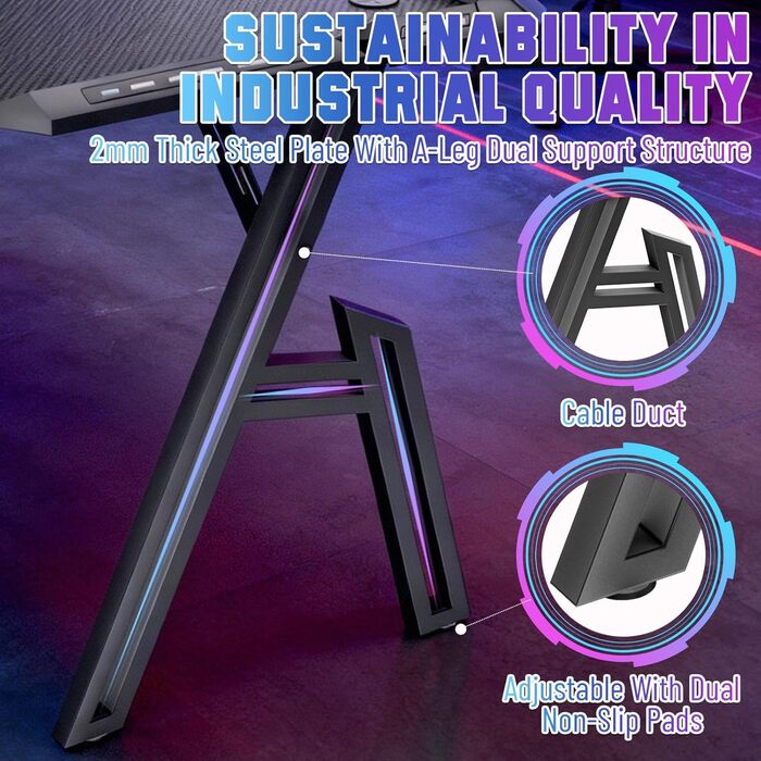 Ігровий стіл Storeo Imp, 140 x 60 см, МДФ / сталь / вуглецеве волокно, чорний