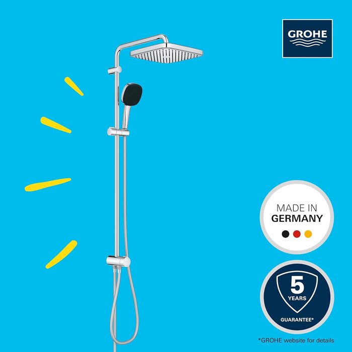 Душова система Grohe Vitalio 250 з перемикачем, економія води - 8 л/хв (для наявної арматури, 2 види струменя, надвелика душова штанга 104 см), квадрат, хром, 26986001