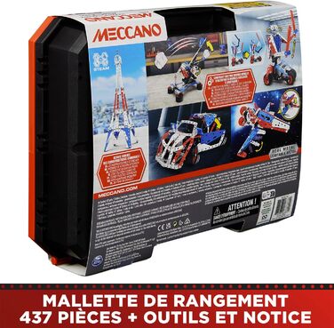 Конструктор BANDAI Meccano Baukoffer 5-в-1 транспорт, роботи, Ейфелева вежа 437 деталей, інструменти та інструкція, ігровий набір для дітей від 10 років, APM20106