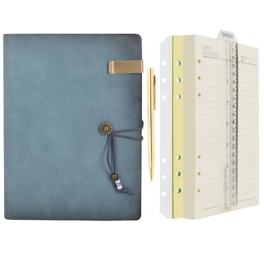 Шкіряний блокнот-щоденник Wonderpool з кільцями папка-кільце для запису, спіральний папір для ділових блокнотів, вінтажна обкладинка для офісного планування, туристичного органайзера (блакитний, A5)