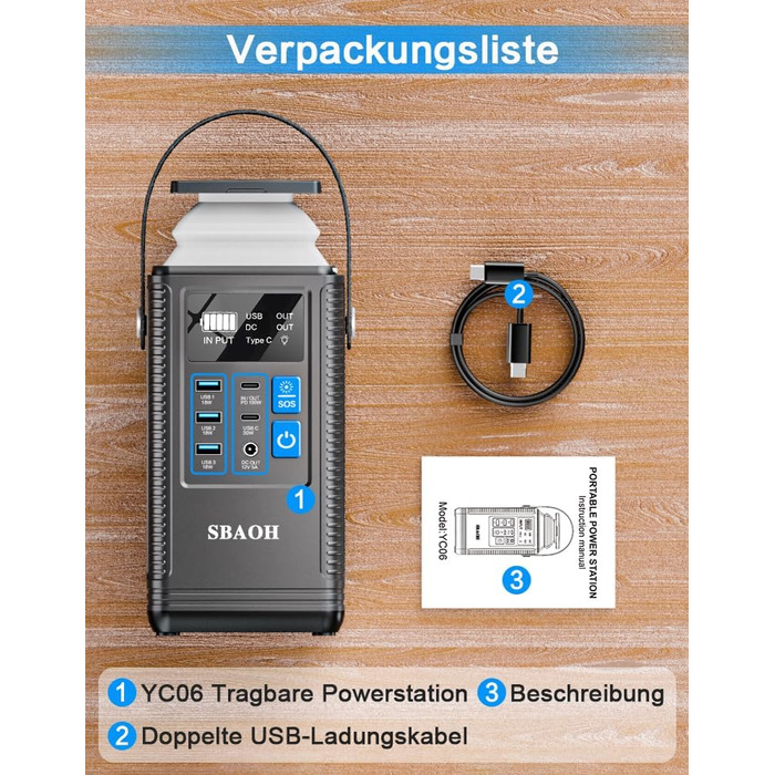 Зовнішній акумулятор Powerstation PD100W, акумулятор SBAOH 296 Втгод для кількох пристроїв, сонячний генератор для кемпінгу, активного відпочинку, подорожей, надзвичайних ситуацій (адаптер живлення не входить до комплекту)