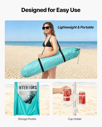 Пляжний намет VEVOR, 2,4 x 2,4 м з бічною стінкою, захист від сонця UPF 50, пляжний павільйон з мішками з піском, регульована по висоті портативна сонцезахисна навіс для родини та друзів, зелений