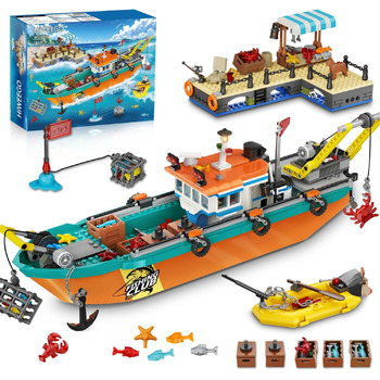 Конструктор HiWEEGO City Fishing Boat Shipyard Boat Construction Kit HG1047, 762 деталі, плавучий човен