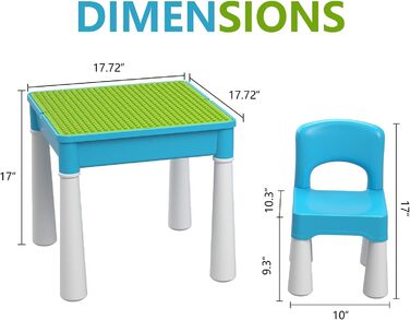 Дитячий ігровий набір burgkidz 5-в-1 - 128 елементів, сумісний з іграшками-конструкторами, ігровий стіл включає 1 стілець та стіл із будівельних блоків із місцем для зберігання, зелена основа/синій колір