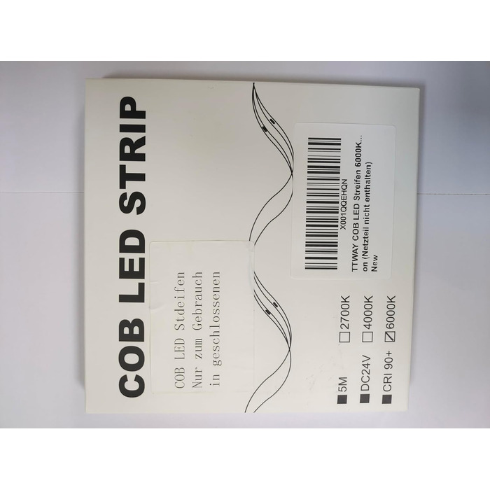 Світлодіодна стрічка TTWAY COB Тепла біла світлодіодна стрічка з 384 світлодіодами/м, CRI 93, DC24V, 8 мм роз'ємом Cob, рівномірним світлом, світлодіодною стрічкою для прикраси спальні (блок живлення не входить у комплект) (6000k, 5M)