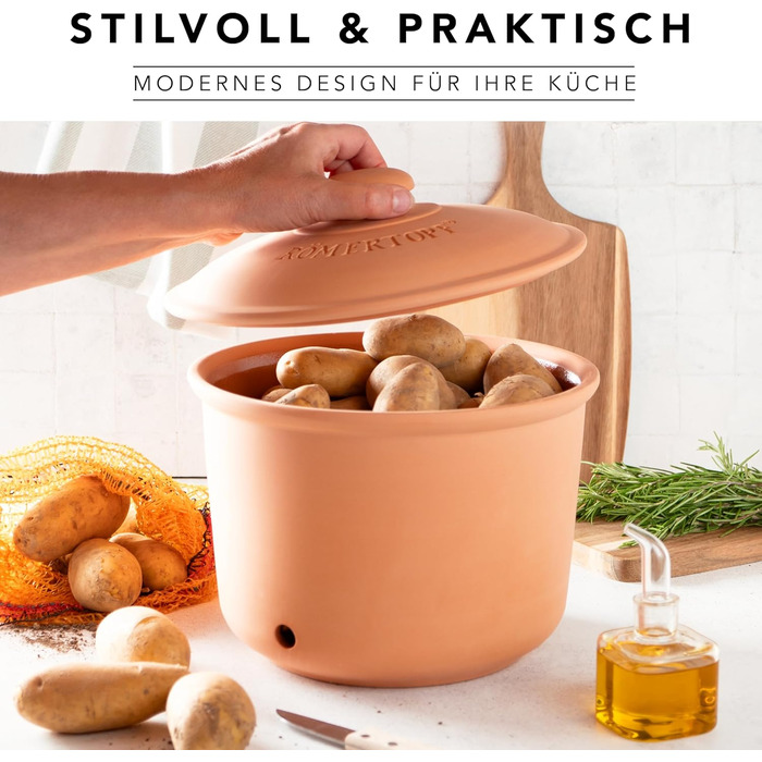Картопляний горщик Rmertopf MAXI PLUS з натуральної глини, теракотовий, Ø 26 см, об&39ємом 5,5 л для зберігання приблизно 3 кг картоплі та овочів, вентильований з 3 вентиляційними отворами, глазурований дно, можна мити в посудомийній машині