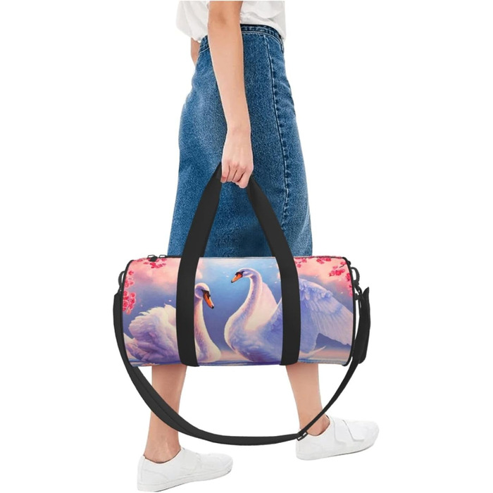 Спортивна сумка, дорожня сумка, біла з принтом рожевих квітів сакури, сумка для подорожей на ніч, чорна, універсальний розмір