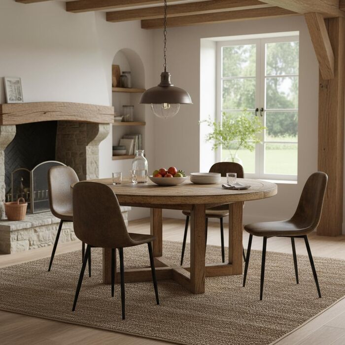 Комплект обідніх стільців Homy Casa з 4 предметів, скандинавський вінтажний стиль, сидіння зі штучної замші зі сталевими ніжками чорного та коричневого кольорів.