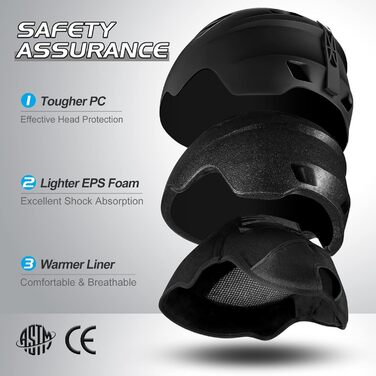 Лижний шолом Odoland для дорослих з козирком, легкий гоночний шолом з козирком для чоловіків та жінок, шолом для сноуборду S (52-55 см) чорний