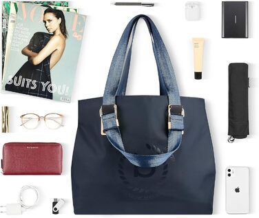 Жіноча сумка для шопінгу нейлонова з кишенею RFID, 39 x 17 x 34 см, синя