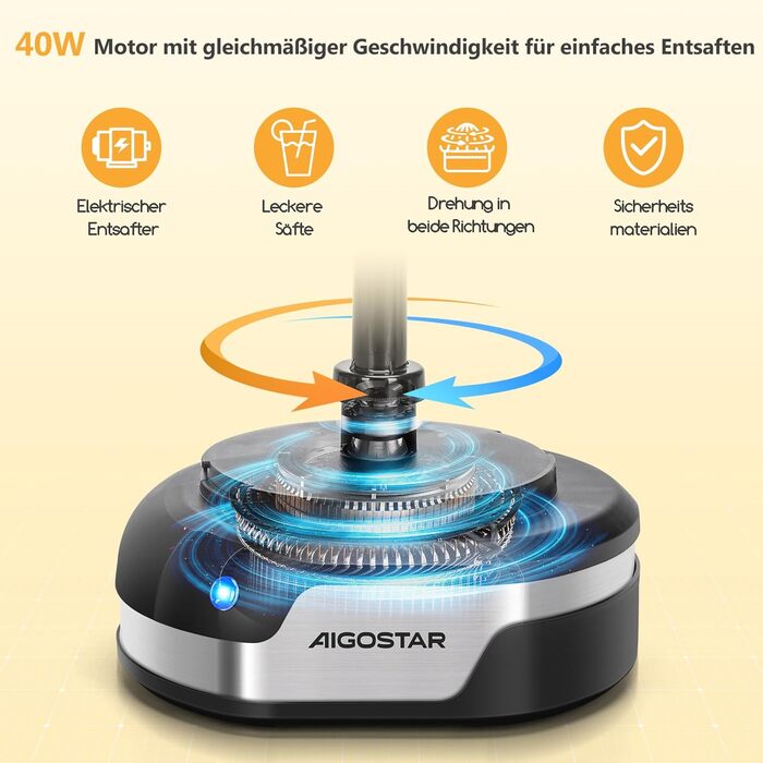 Електрична соковижималка для цитрусових, великий об'єм 1,2 л, соковижималка зі світлодіодним робочим підсвічуванням і 2 знімними к