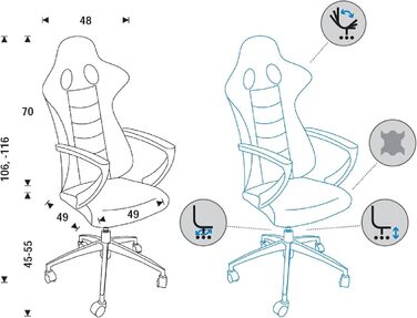 Ергономічне ігрове крісло, обертове ігрове крісло, дихаюче, крісло з гойдалкою, регульована висота, чорно-синє 912-blue